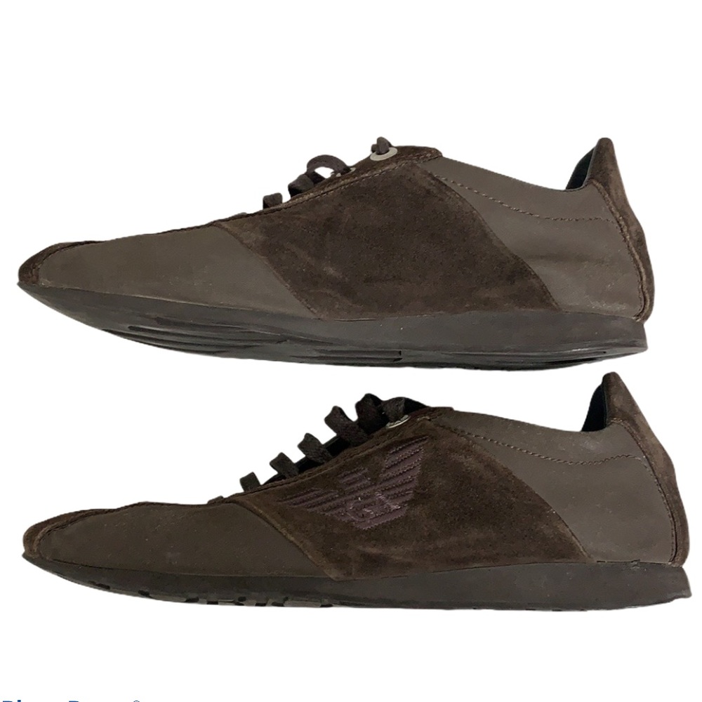Emporio Armani Logo Brown Suede/Fabric Sneakers